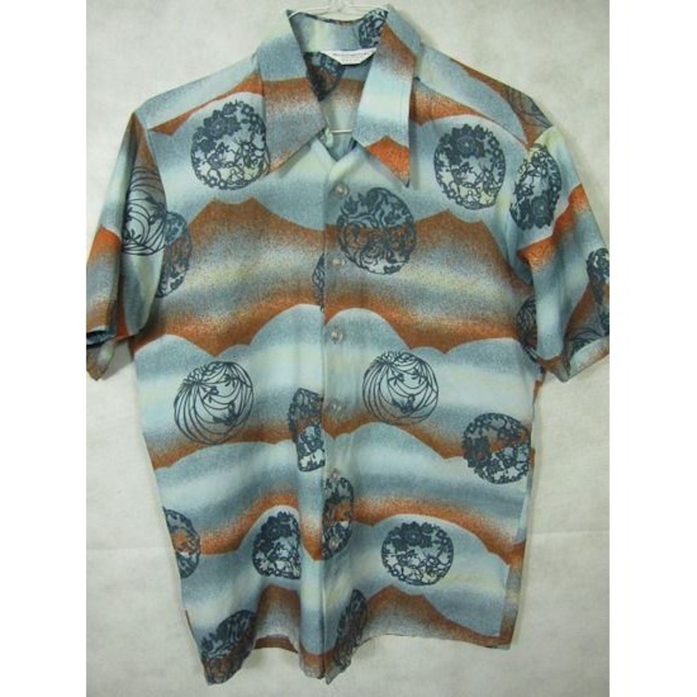 AMAZING Vintage Southampton Sportswear Globe Poly Short Sleeve Shirt L